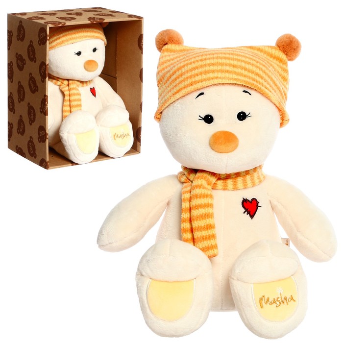 мягкая игрушка медведь masha в шапке 30 см оранжевый Мягкая игрушка «Медведь Masha» в шапке, 30 см