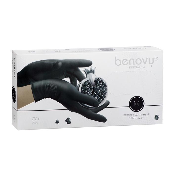 фото Перчатки benovy тpe, перчатки из термопластичного эластомера, черные, m, 100 пар