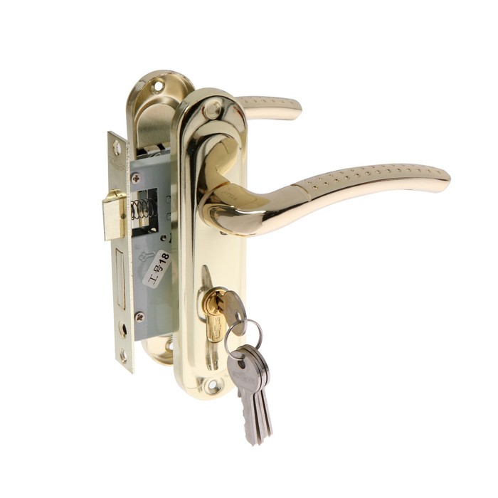 фото Замок врезной с ручками 50/106pb, 24 цм, на планке ключ-ключ, цвет золото soller