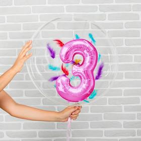 

Шар полимерный 16", 20" «3 года» фольга, перья, розовый