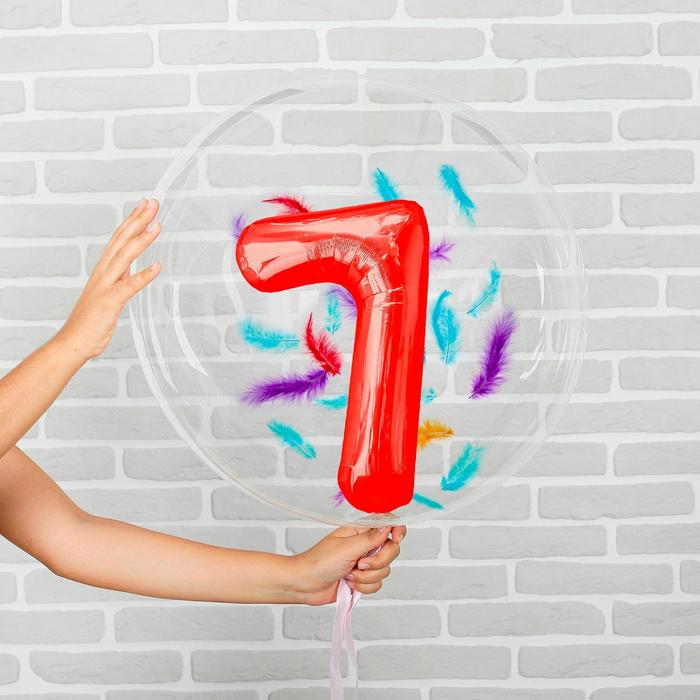 

Шар полимерный 16", 20" «7 лет» фольга, перья, красный