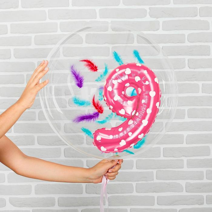 

Шар полимерный 16", 20" «9 лет» фольга, перья, розовый
