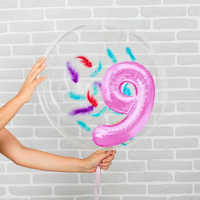 

Шар полимерный 16", 20" «9 лет» фольга, перья, розовый