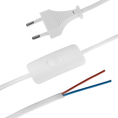 Шнур сетевой с выключателем для бра, 1,5 м, ШВВП 2 х 0-5 мм2, белый