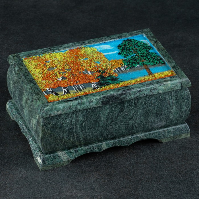 Шкатулка "Осень" змеевик, каменная крошка