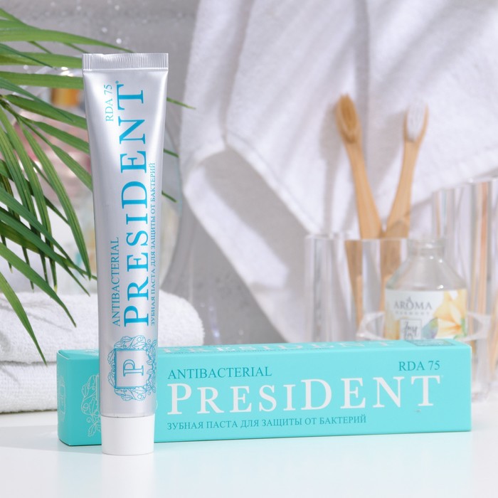 Зубная паста president rda 75. Антибактериальная зубная паста. President Antibacterial.