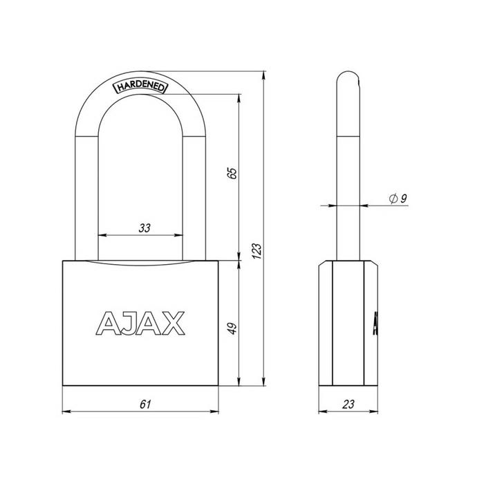 фото Замок навесной pd-01-63-l англ. 3 кл., длин. дужка ajax