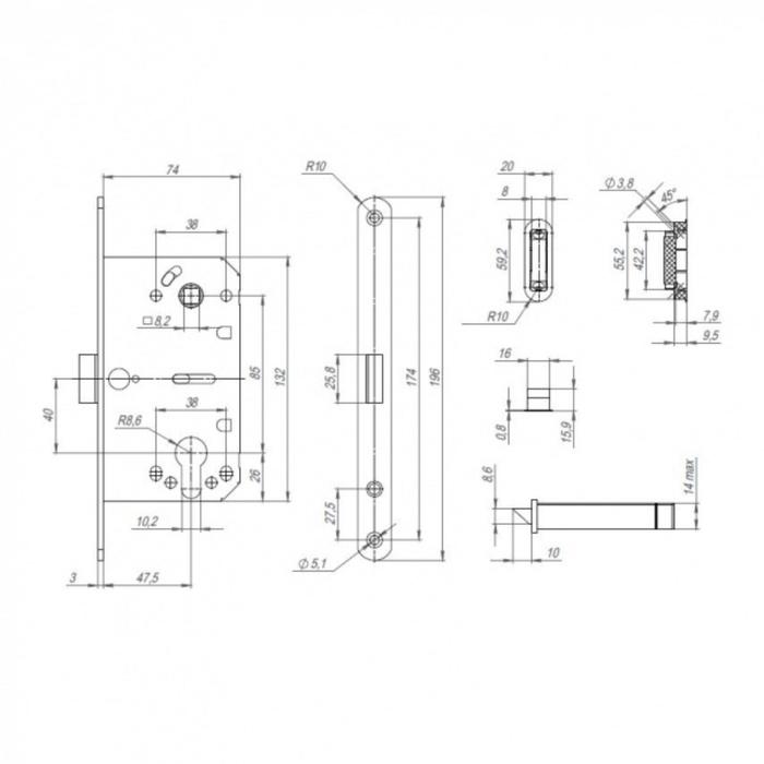 

Корпус замка ML85-50 BL, черный