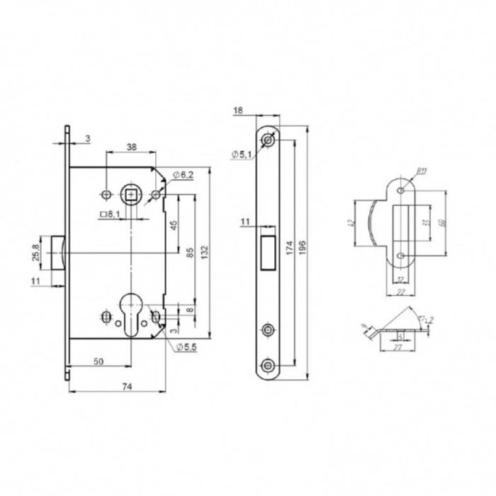 

Корпус замка PL85-50 CP, цвет хром