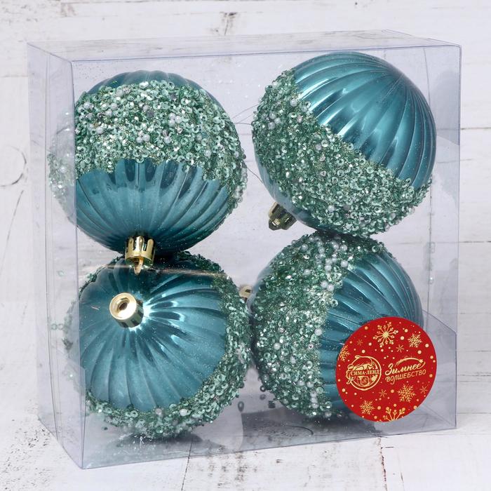 фото Набор шаров пластик d-8 см, 4 шт "рокси" зелёный зимнее волшебство