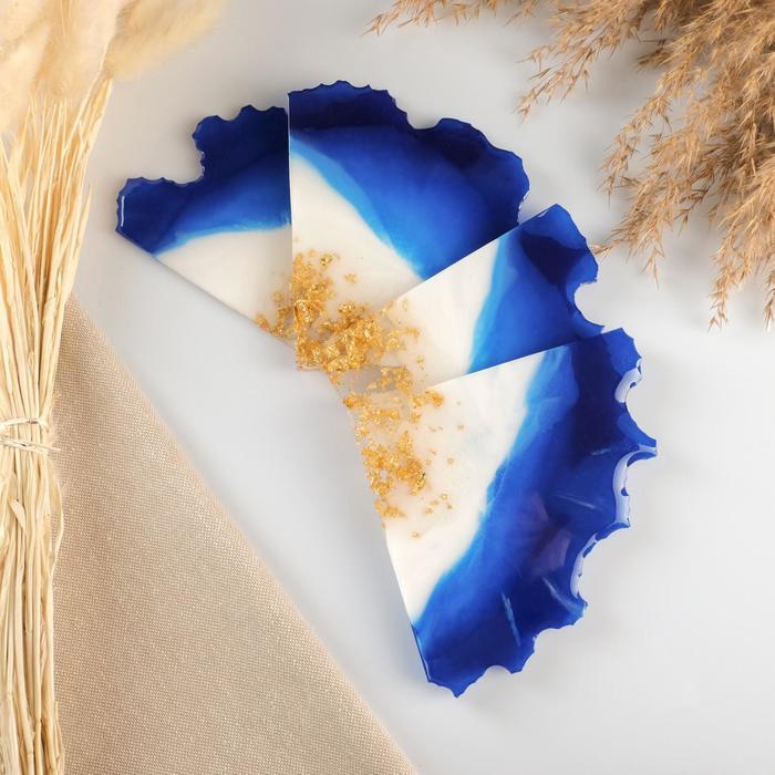фото Подставка из эпоксидной смолы, 4 части, 24х24см, голубой с золотом хорошие сувениры
