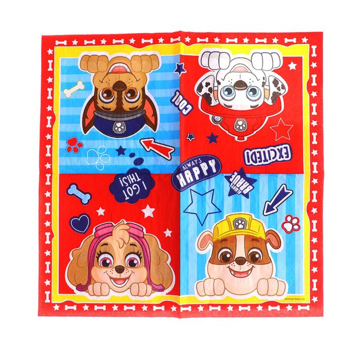 Салфетки бумажные «Щенячий патруль», трехслойные, 33х33 см, набор 20 шт. 7041570
