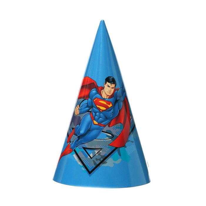 

Колпак бумажный Superman, с героем, 6 шт., цвет синий