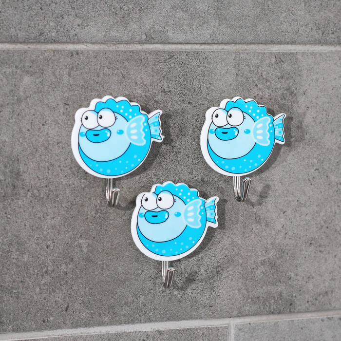 Набор крючков на липучке "Рыбки", 3 шт, цвет МИКС