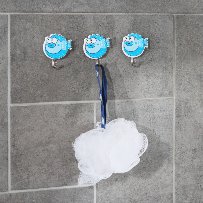 Набор крючков на липучке "Рыбки", 3 шт, цвет МИКС