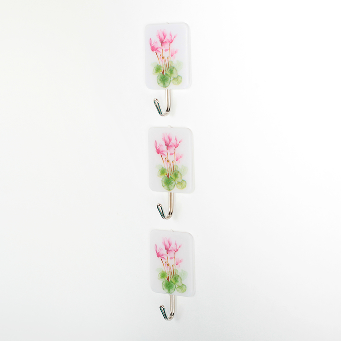 Набор крючков на липучке "Розовые цветы", 3 шт