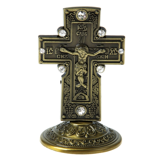 Крест на подставке "Православный с каменьями", бронзовый цвет