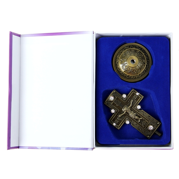 Крест на подставке "Православный с каменьями", бронзовый цвет