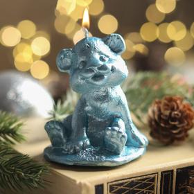 Свеча новогодняя 'Символ года - тигрёнок', 7.5 см, голубой металлик Ош