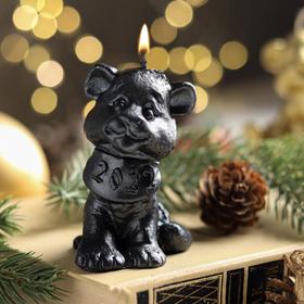 Свеча новогодняя 'Символ года - тигрёнок 2022', 7 см, черный металлик Ош