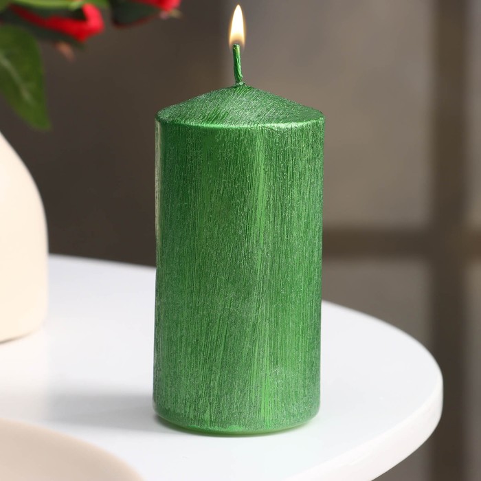 Свеча - цилиндр Винтаж, 5х10 см, зеленая