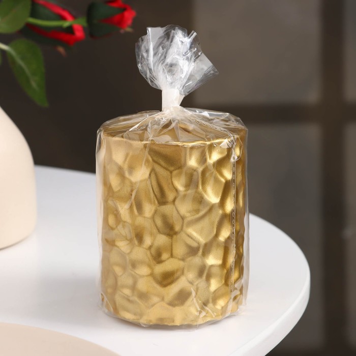 Свеча - цилиндр "ICEBERG", 8х6,5 см, золотая