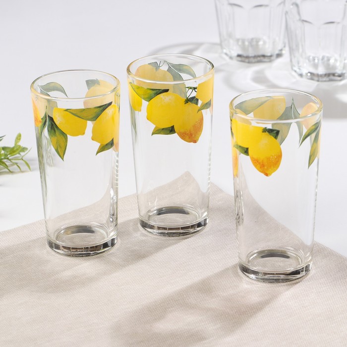 цена Набор стеклянных стаканов Доляна «Лимоны», 230 мл, 3 шт
