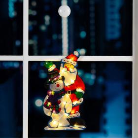 Светодиодная фигура на присоске «Дед Мороз и снеговик» 25 × 44 см, пластик, батарейки АААх3 (не в комплекте), свечение тёплое белое