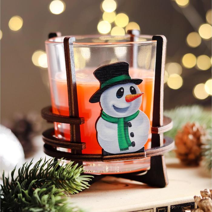 Свеча ароматическая в стакане на подставке Снеговик, 10х9,5х9 см, апельсин