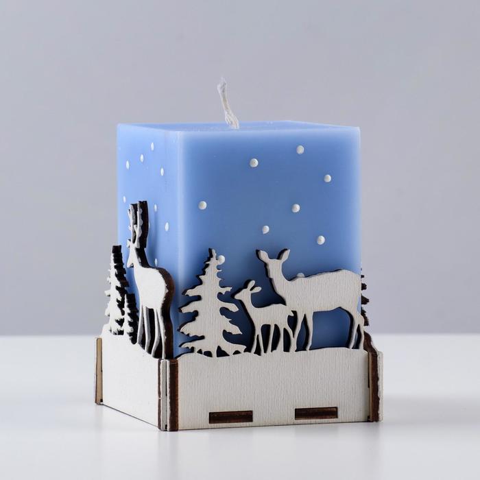 

Свеча - куб декоративная "Олени зимой", 10.6х8х8 см