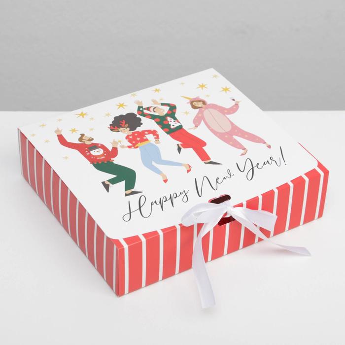 коробка складная подарочная теропром 7120264 текстура 20 × 18 × 5 см Складная коробка подарочная «Happy NY», 20 × 18 × 5 см