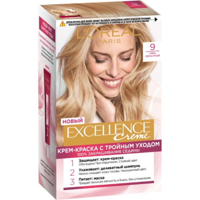 

Крем-краска для волос L'Oreal Excellence Creme, тон 9 очень светло-русый