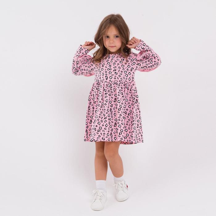 Платье для девочки, цвет розовый/леопард, рост 128 см