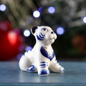 

Сувенир "Тигр Васька", 4х5,5х5,5 см, гжель в золоте