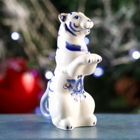 

Сувенир "Тигр сидящий", 4х6,5х9,5 см, гжель в золоте