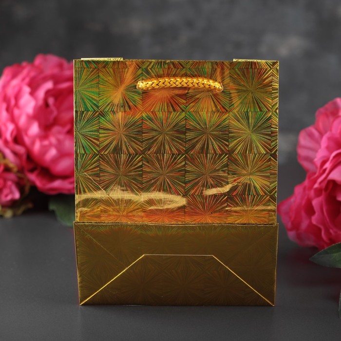 Пакет голографический, золотой, рисунок МИКС, 11 х 6,5 х 14 см