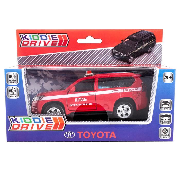 

Модель автомобиля Toyota Prado, пожарный красный, инерционный, свет, звук