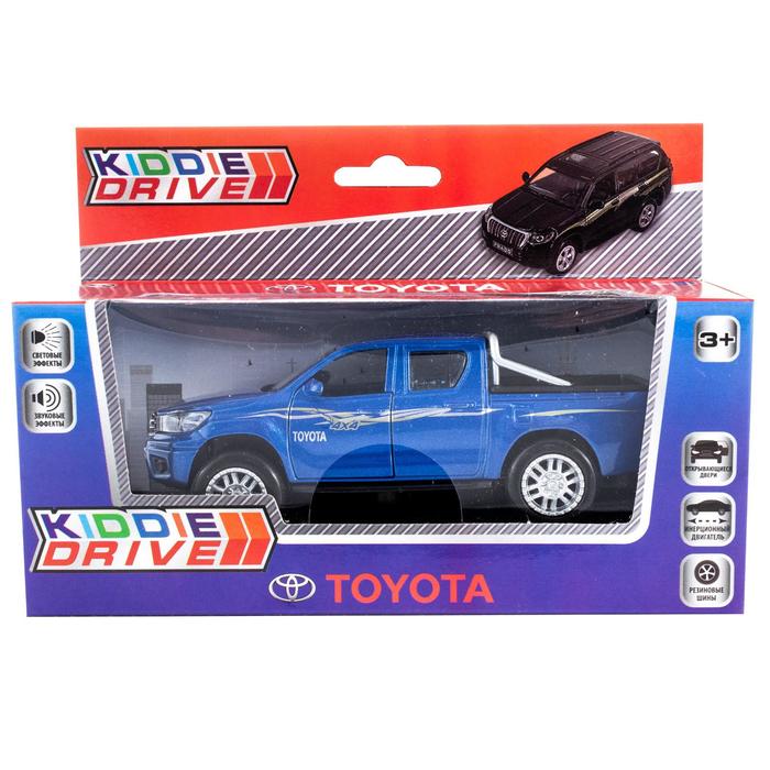 Модель автомобиля Toyota Hilux, синий, инерционный, свет, звук
