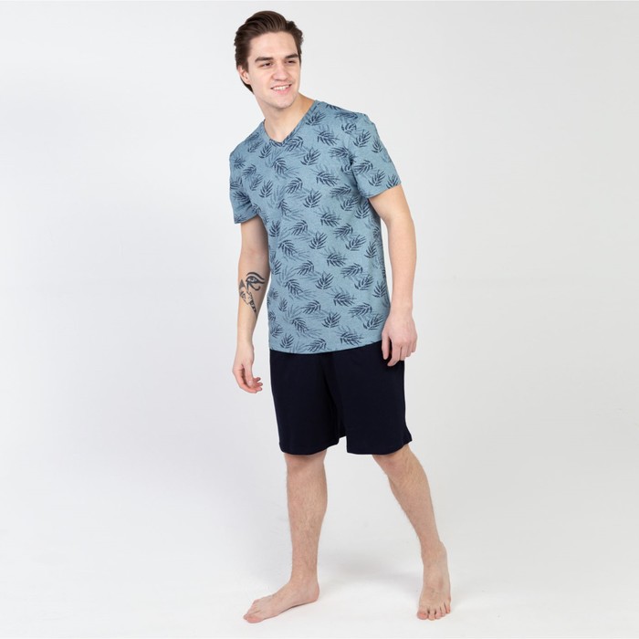 Комплект мужской (футболка, шорты), цвет синий, размер 50