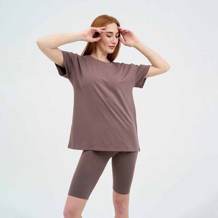 Комплект женский (футболка, велосипедки) цвет какао, размер 52
