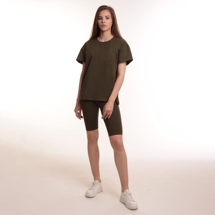 Комплект женский (футболка, велосипедки) цвет хакки, размер 50