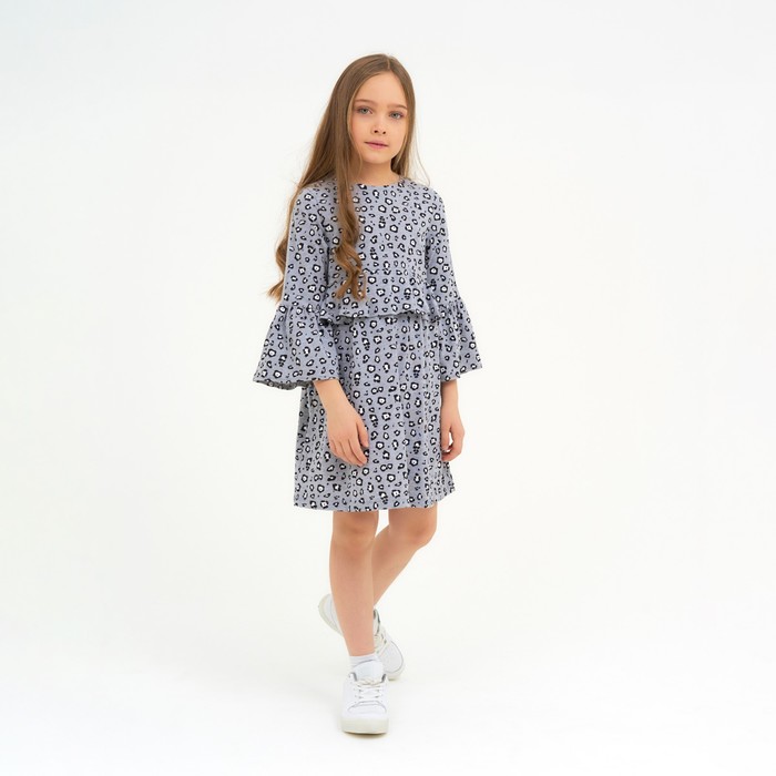 Платье для девочки А.9-47-1., цвет серый/леопард, рост 110 см