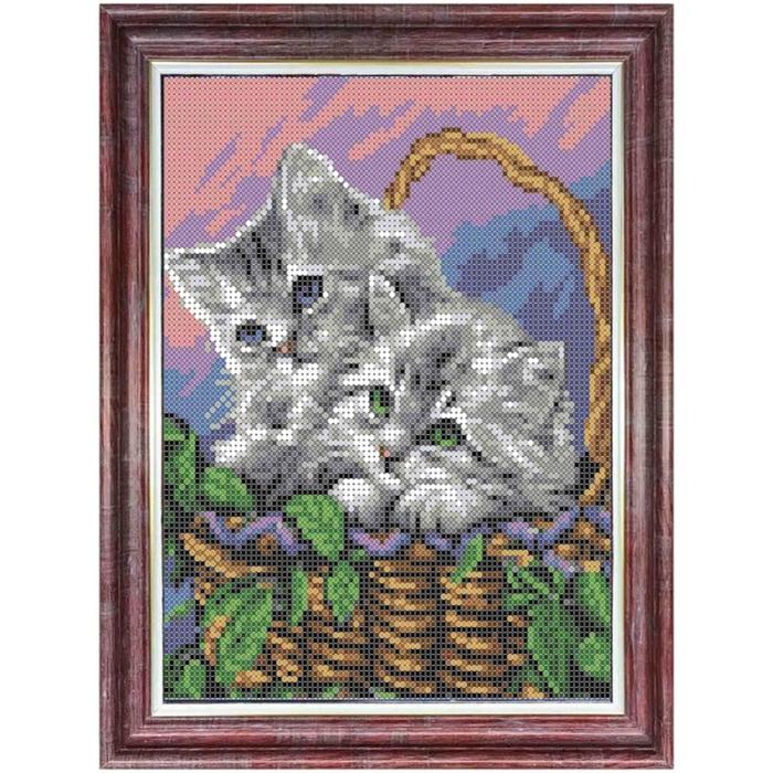 Канва с нанесённым рисунком для вышивки крестиком «Мамы и их зверята. Котята», размер 20,5x15,8 см