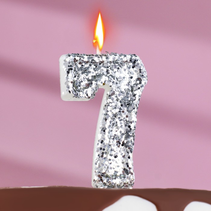Свеча в торт «Блестки», цифра 7, серебро, 6.5х4 свеча в торт блестки цифра 5 серебро 6 5х4
