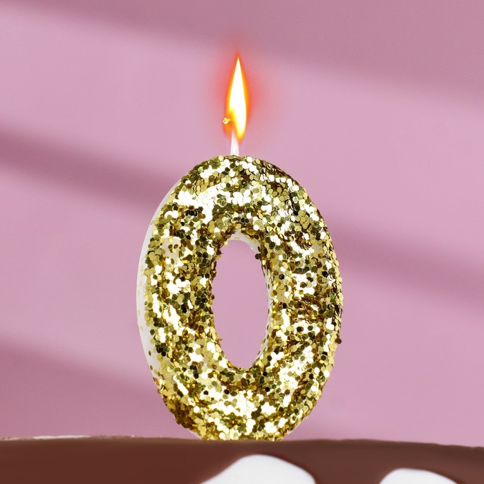 Свеча в торт «Блестки», цифра 0, золото, 5,5 см