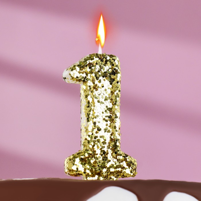 Свеча в торт «Блестки», цифра 1, золото, 6.5х4