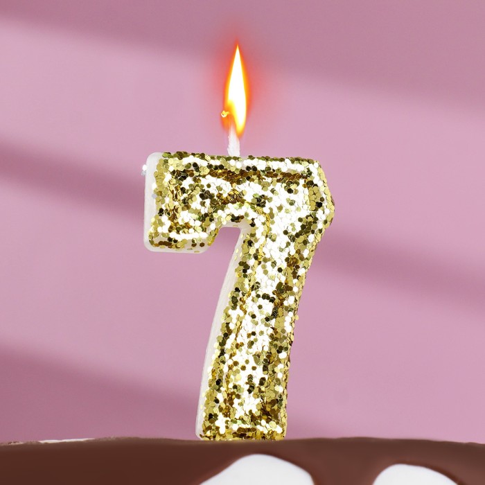 Свеча в торт «Блестки», цифра 7, золото, 6.5х4