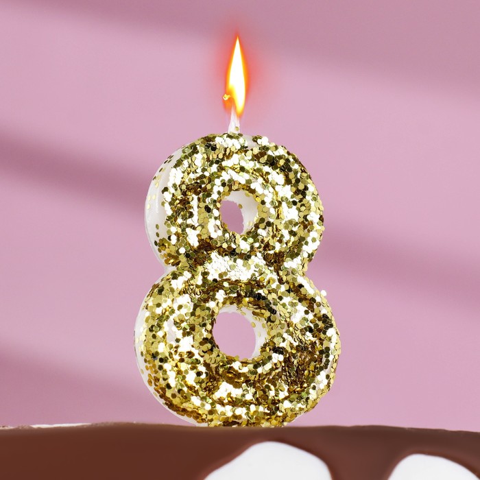 Свеча в торт «Блестки», цифра 8, золото, 6.5х4 свеча цифра в торт 8