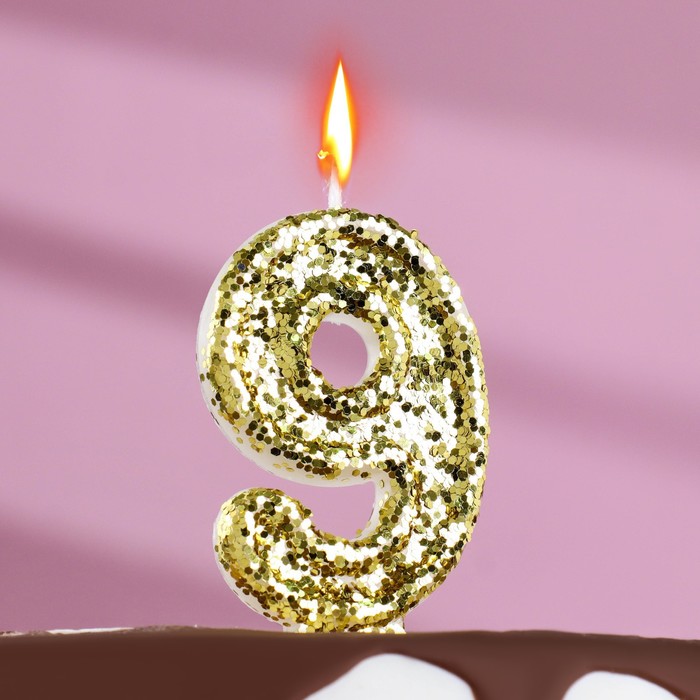 Свеча в торт «Блестки», цифра 9, золото,6.5х4