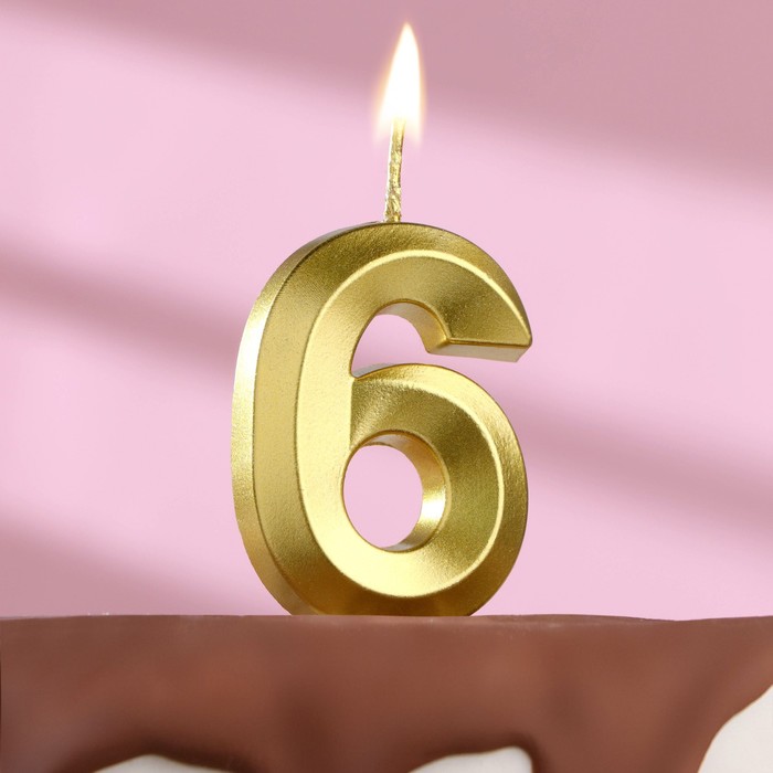 Свеча в торт на шпажке «‎Грань», цифра 6,золотая, 5 см